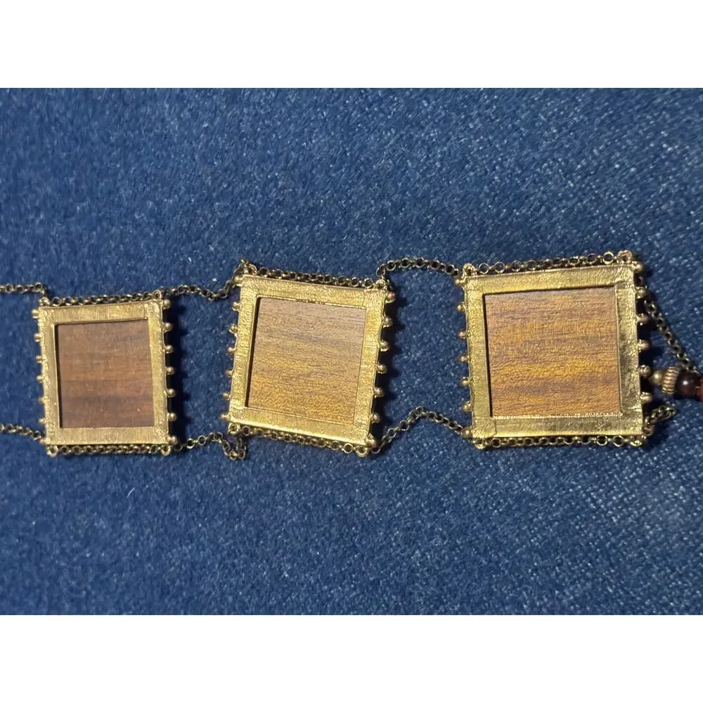 Vintage Wooden 27in Art Deco Statement Necklace
